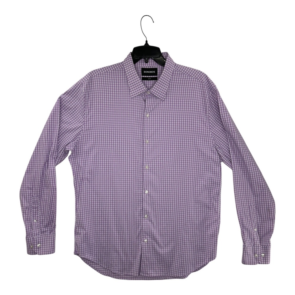 Bonobos Slim Fit Button Down Shirt Plaid Checkered Long Sleeve Purple Size M